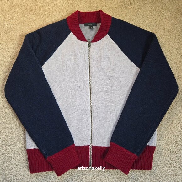 NWOT J. Crew 100% Wool Colorblock Varsity Bomber Jacket Size Small - Picture 1 of 11
